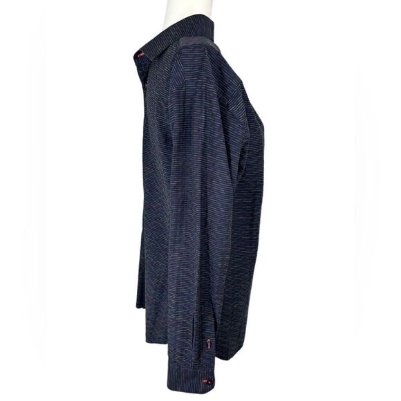 Jared Lang Navy Blue & Pink Striped Button Down Long Sleeve Dress Shirt - Picture 5 of 9